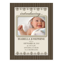 Classy Pinstripe Taupe Baby Announcement Postcard