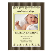 Classy Pinstripe Yellow Baby Announcement Postcard