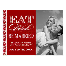 Classy Red Damask Save the Date Postcards