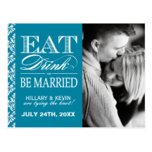 Classy Teal Damask Save the Date Postcards