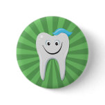Clean green happy cartoon tooth with tooth paste buttons