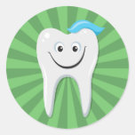 Clean green happy cartoon tooth with tooth paste stickers
