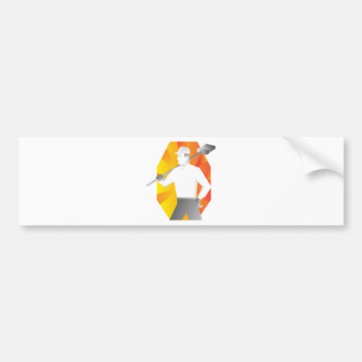 cleaner with broom looking to side retro bumper stickers