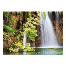 Cliff Waterfall in Autumn Personalized Announcements