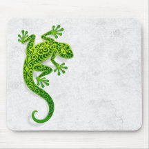 Climbing Green Gecko on a White Wall Mousepads