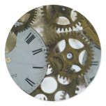 Clock cogs in ice round sticker