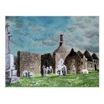 Clonmacnoise Ireland Landscape Watercolor Painting Post Card