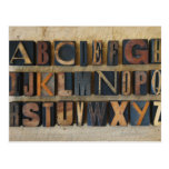 Close up of alphabet on letterpress 2 postcard