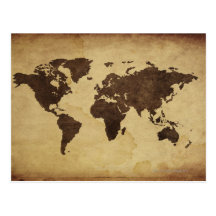 Close up of antique world map 3 post cards