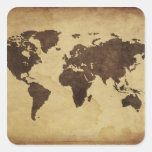 Close up of antique world map 3 square stickers