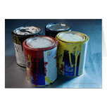 Close-up of four paint cans greeting card