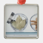 Close-up of herbs in two jars ornament