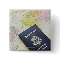 Close-up of passport lying on map pins