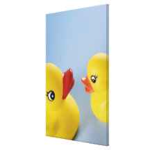 Close-up of two rubber ducks gallery wrap canvas