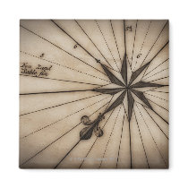 Close up of wind rose on antique map magnets