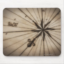 Close up of wind rose on antique map mouse mat