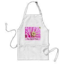 Close-up view of a delicate pink zinnia apron