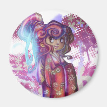 Clover Geisha Round Magnet