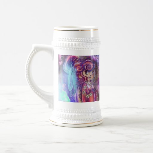 Clovers and Cherry Blossoms Geisha Stein Mug