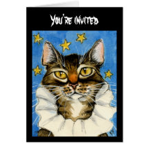 Clown Cat Halloween invitation or greeting card