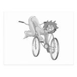 Clown riding bike backwards postcard