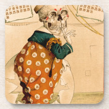 Clown Skeleton Vintage Illustration Beverage Coaster
