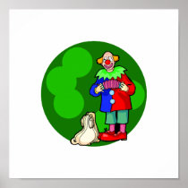 clown with accordian & dog poster