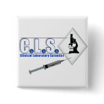 CLS BLUE LOGO W/ MICROSCOPE -  LAB SCIENTIST PINBACK BUTTONS