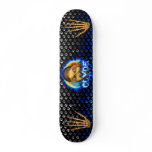 Clyde skull blue fire and flames skateboard design