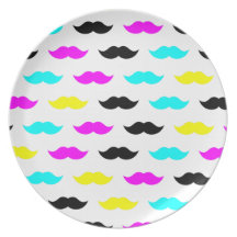 CMYK hipster moustache pattern Dinner Plate