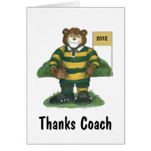 Coach Thank You Card, Rugby Bear in Green and Gold