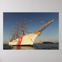 Coast Guard Cutter Eagle with Statue of Liberty Posters