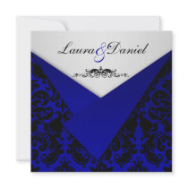 Cobalt Blue and Black Damask Wedding Invitation