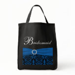 Cobalt Blue, Black Damask Bridesmaid Tote Bag