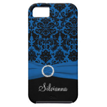 Cobalt Blue, Black, White Damask iPhone 5 Case