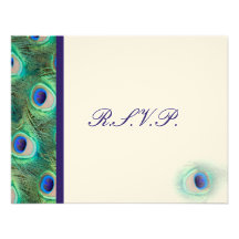 cobalt blue peacock  rsvp cards personalized announcements