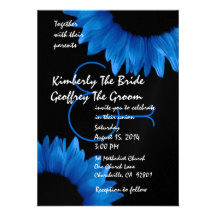 Cobalt Blue Sunflowers Modern Wedding Template Personalised Invitations