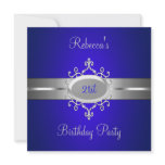 Cobalt Silver Jewel 21st Elegant Birthday Party invitations