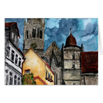 coburg germany castle and church watercolour art