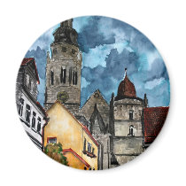 coburg germany castle and church watercolour art