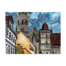 coburg germany castle and church watercolour art