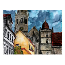 coburg germany castle and church watercolour art postcard