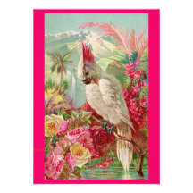 Cockatoo & Roses Vintage Art Invite