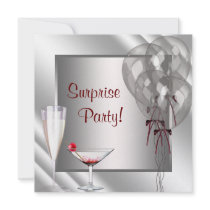 Cocktail Balloons Silver Red Surprise Birthday Par Custom Announcements