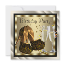 Cocktails Heel Shoes Womans Elegant Birthday Party Custom Invitation