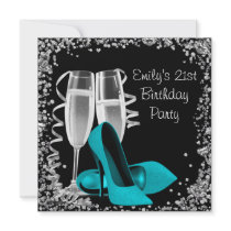 Cocktails High Heels Black Teal 21st Birthday