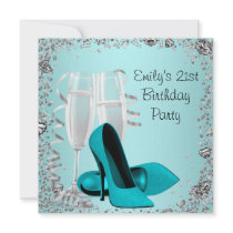 Cocktails High Heels Teal 21st Birthday Party