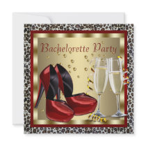 Cocktails Red High Heel Shoes Leopard Bachelorette Personalized Invitations
