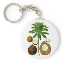 Coconut Tree Botanical Illustration Keychains