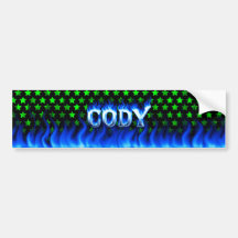 Cody blue fire and flames bumper sticker design.